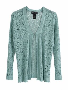 Yarn Art Women Cardigan Open-Knit Vintage Mint Green Medium
